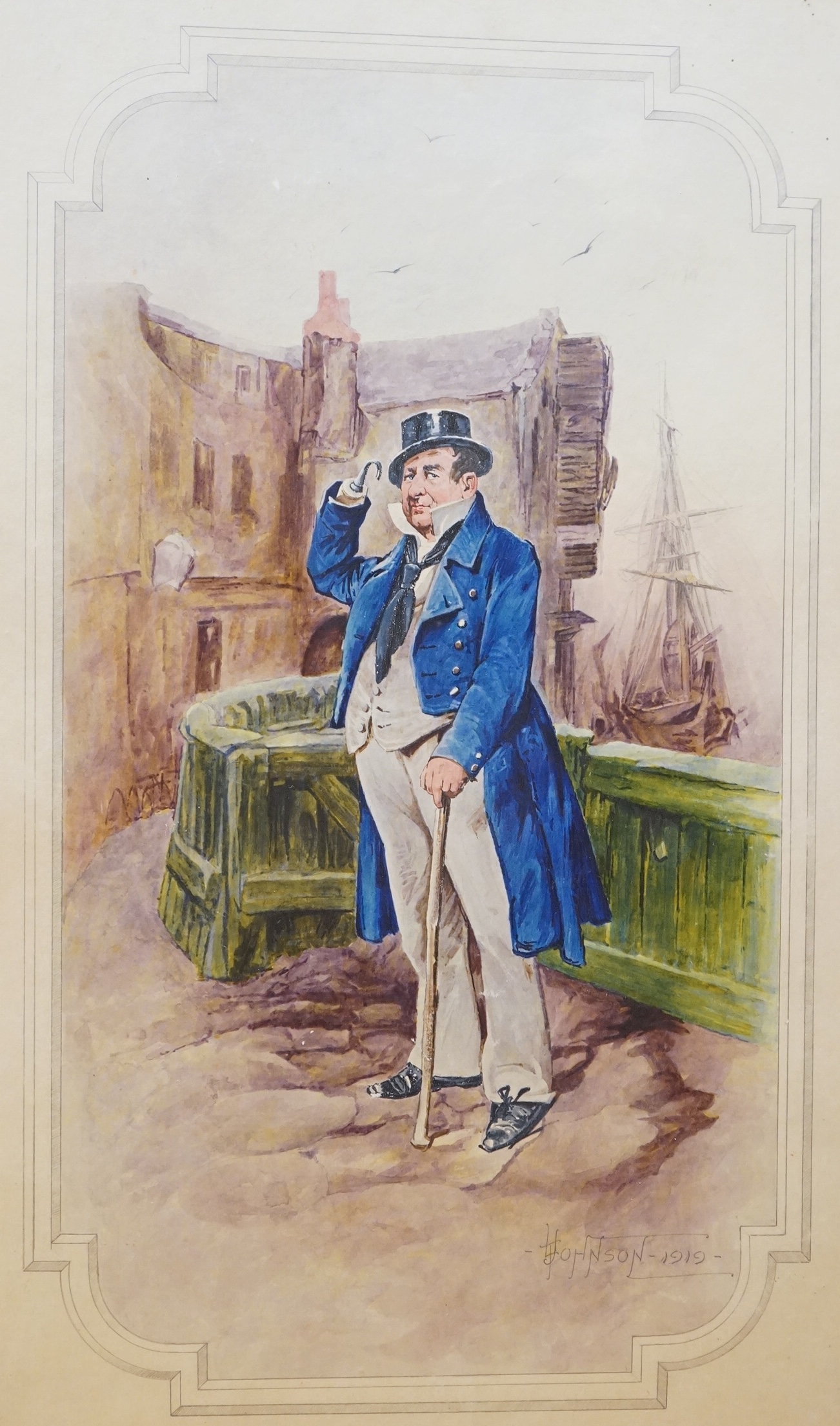 Leveson Johnson (19th/20th. C), 'Captain Cutlass', signed and dated 1919, watercolour, 55 x 35cm, unframed